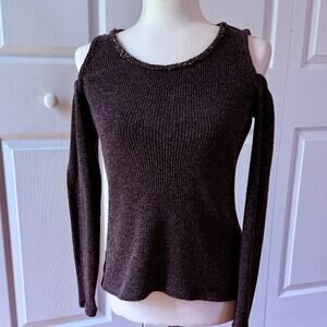 Juicy Couture size M sweater gray cold shoulder scoop neck embellished stretchy